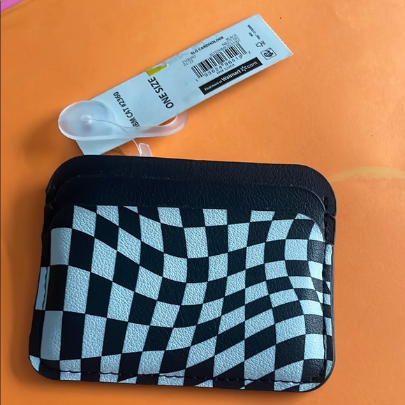 Black White Checkered Flag Print Card Holder No Boundaries Wallet Money Cash NEW - Picture 1 of 4